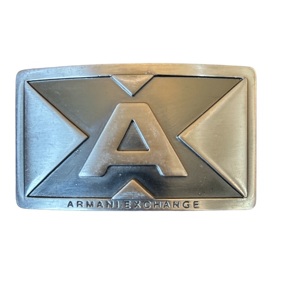 Armani Exchange Distressed Brown Leather Belt Metal Logo Detachable Buckle 38 - Picture 10 of 10